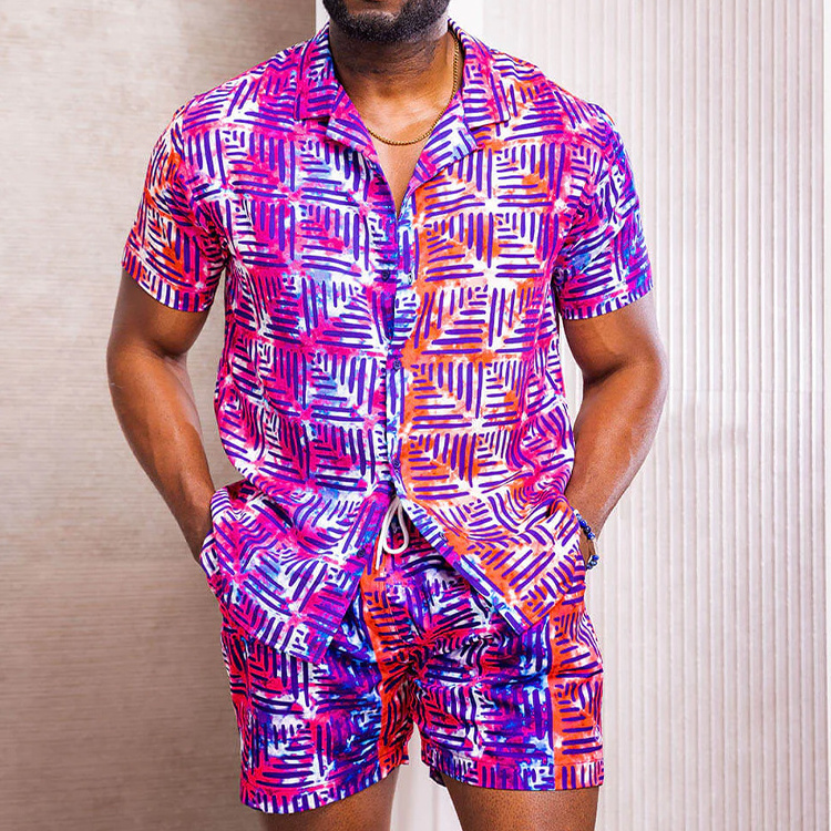 Men's African Print Lightweight Button-Up Shirt And Shorts Africa Men Clothing