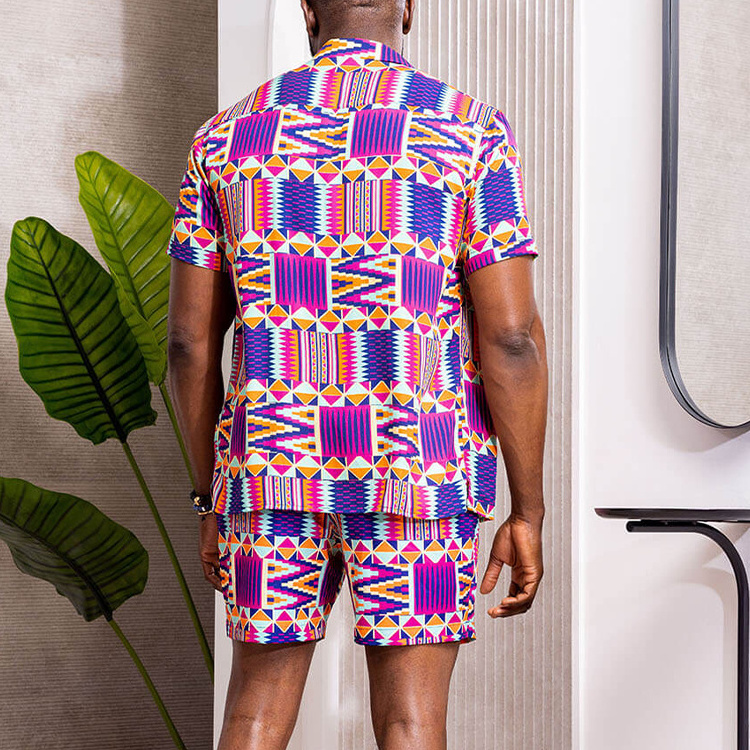 Men's African Print Lightweight Button-Up Shirt And Shorts Africa Men Clothing