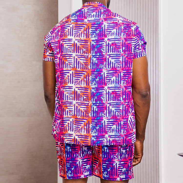 Men's African Print Lightweight Button-Up Shirt And Shorts Africa Men Clothing