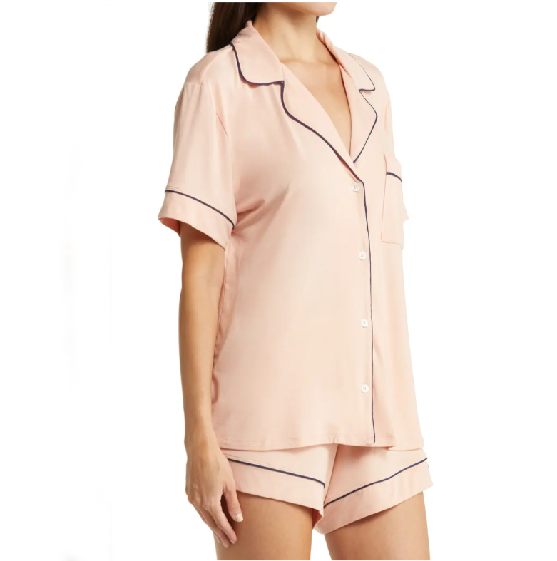 Women's Pajamas Cotton Set Soft Modal 200g Button Short Sleeve Shirt with Shorts Sleepwear PJs Set