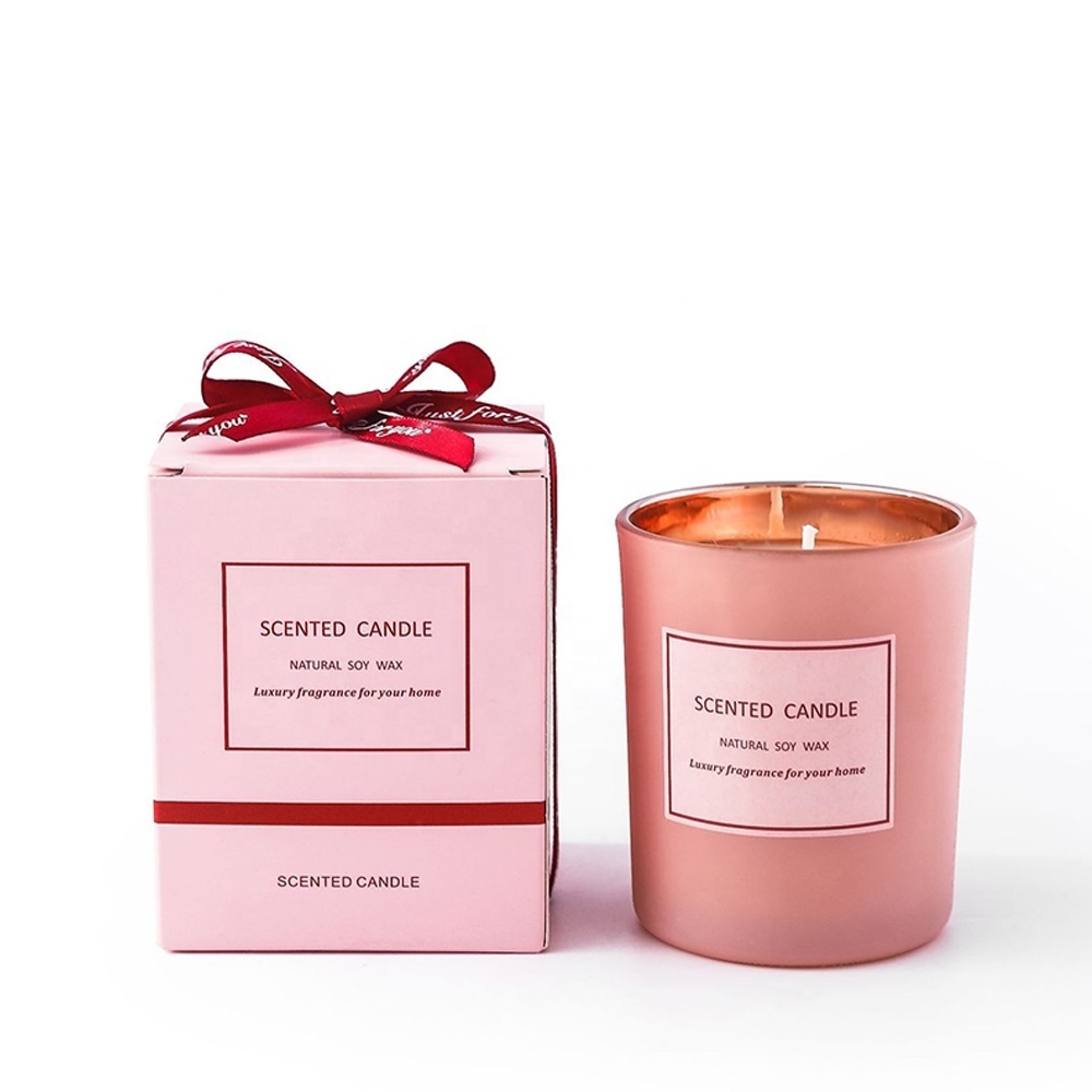 Party Spring Cute Pink Glass Jar Home Natural Essential Oil Christmas Dinner Luxury Scented Branded Gift Box Candle with Lid