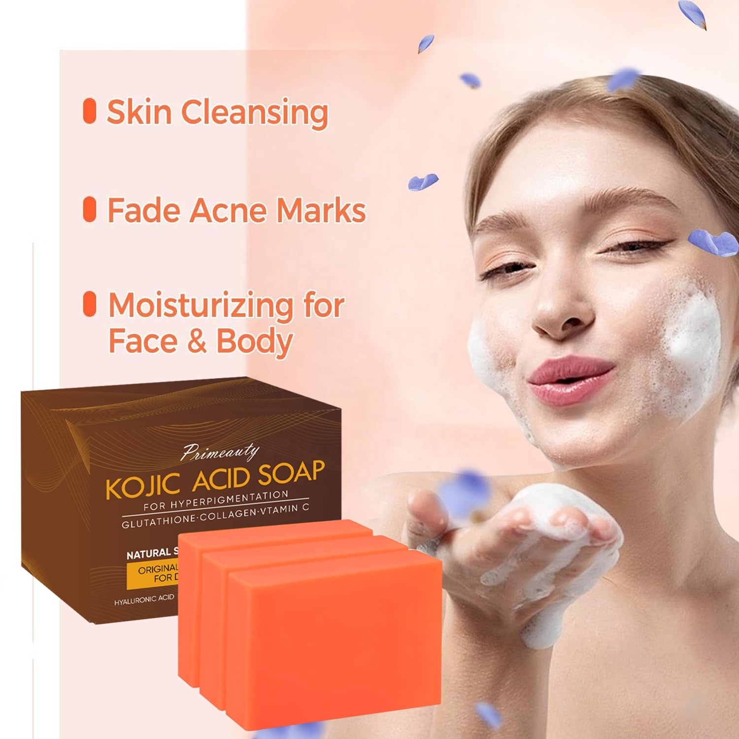 kojic acid soap bar face soap acne carrot  lemon turmeric vitamin c retinol whitening brightening original savon kojie san soap