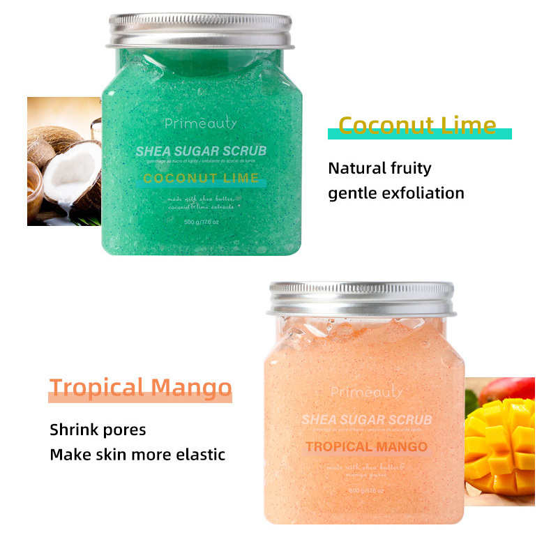 wholesale custom private label eco friendly body care bodyscrub face skin care whitening exfoliating coconut fruit sugar scrub