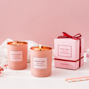 Party Spring Cute Pink Glass Jar Home Natural Essential Oil Christmas Dinner Luxury Scented Branded Gift Box Candle with Lid