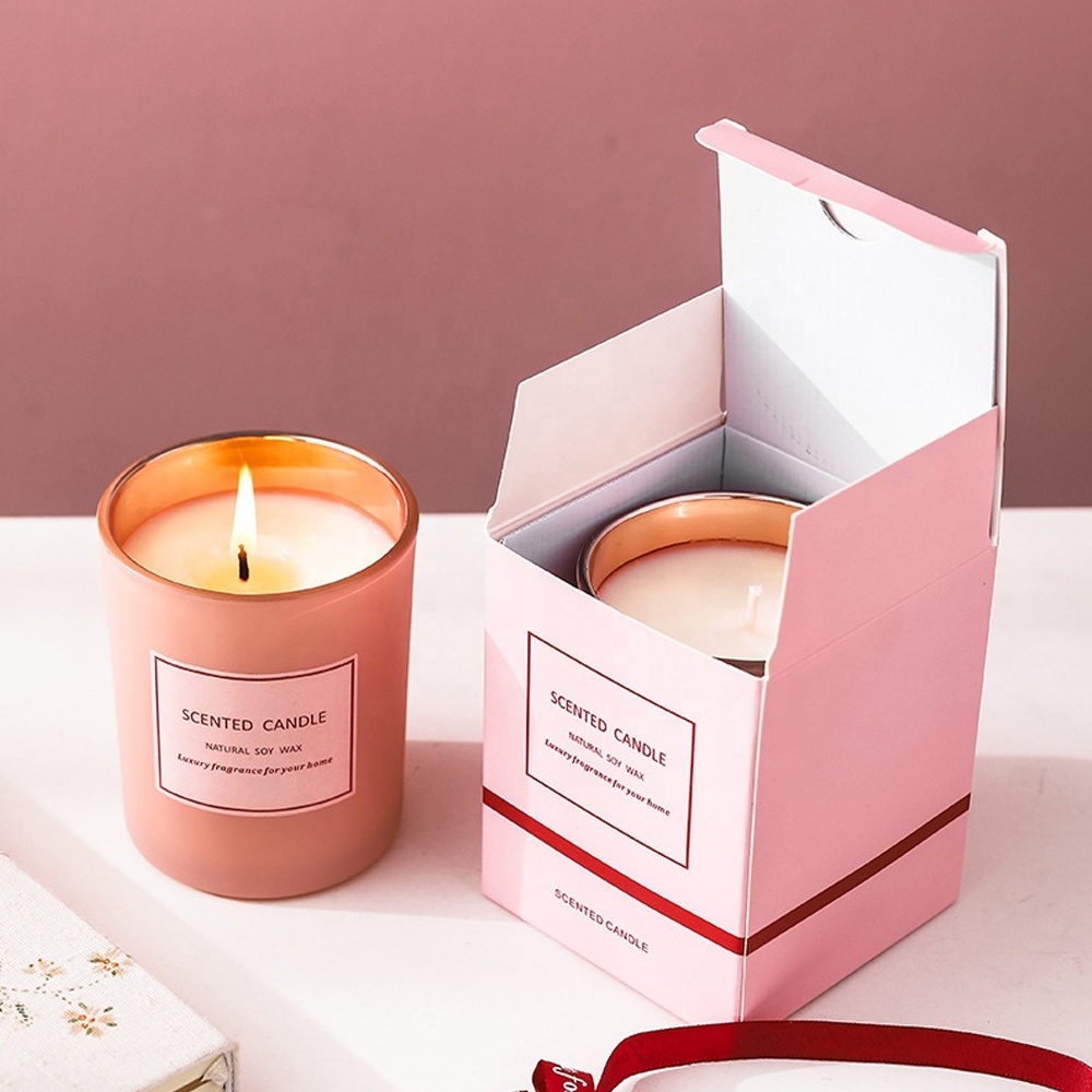 Party Spring Cute Pink Glass Jar Home Natural Essential Oil Christmas Dinner Luxury Scented Branded Gift Box Candle with Lid