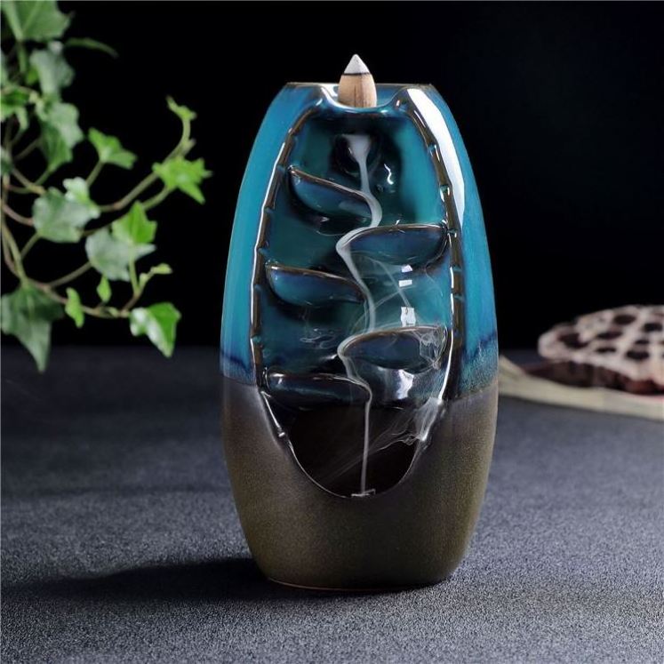 Portable Custom Luxury Ceramic Back Flow Crystal Indoor Mubkhar Smoke Ornaments Oud Incense Backflow Burner Waterfall Holder