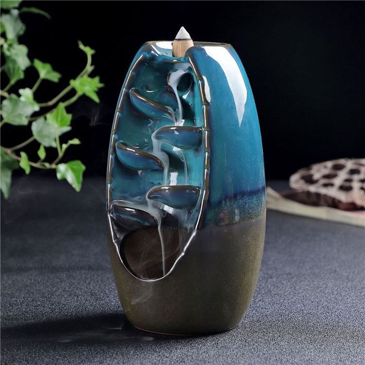 Portable Custom Luxury Ceramic Back Flow Crystal Indoor Mubkhar Smoke Ornaments Oud Incense Backflow Burner Waterfall Holder