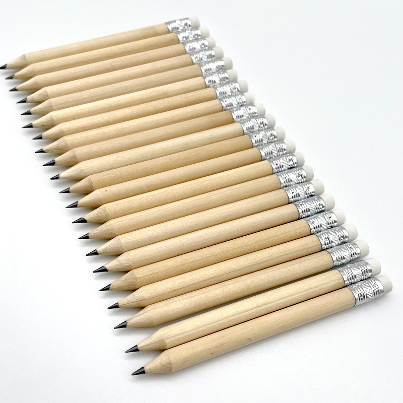 Hot selling custom logo short pencil 10cm golf pencil student hb short wood pencil with eraser