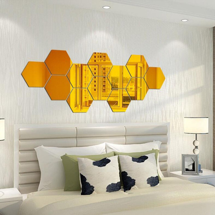 Hexagon Mirror Tile Wall Sticker 3D Acrylic Mirror Wall Sticker Decor Stick On Modern Decal for Home Living Room Bedroom