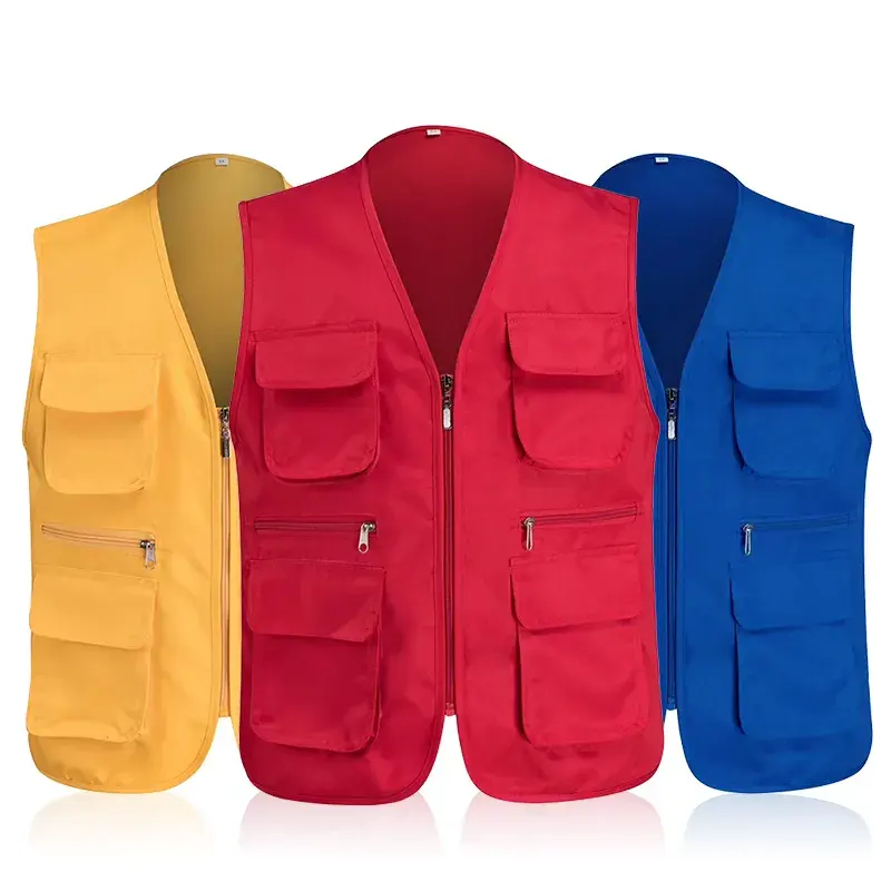 Wholesale Custom Outdoor Multi Pocket Polyester Photographer Security Sleeveless Work Volunteer Vest With Any Logo