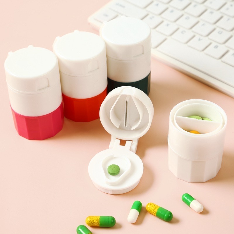 Promotional Portable Pill Box With Grinder Cutter Splitter Medicine Divider Crusher Cutting Large Pills In Half