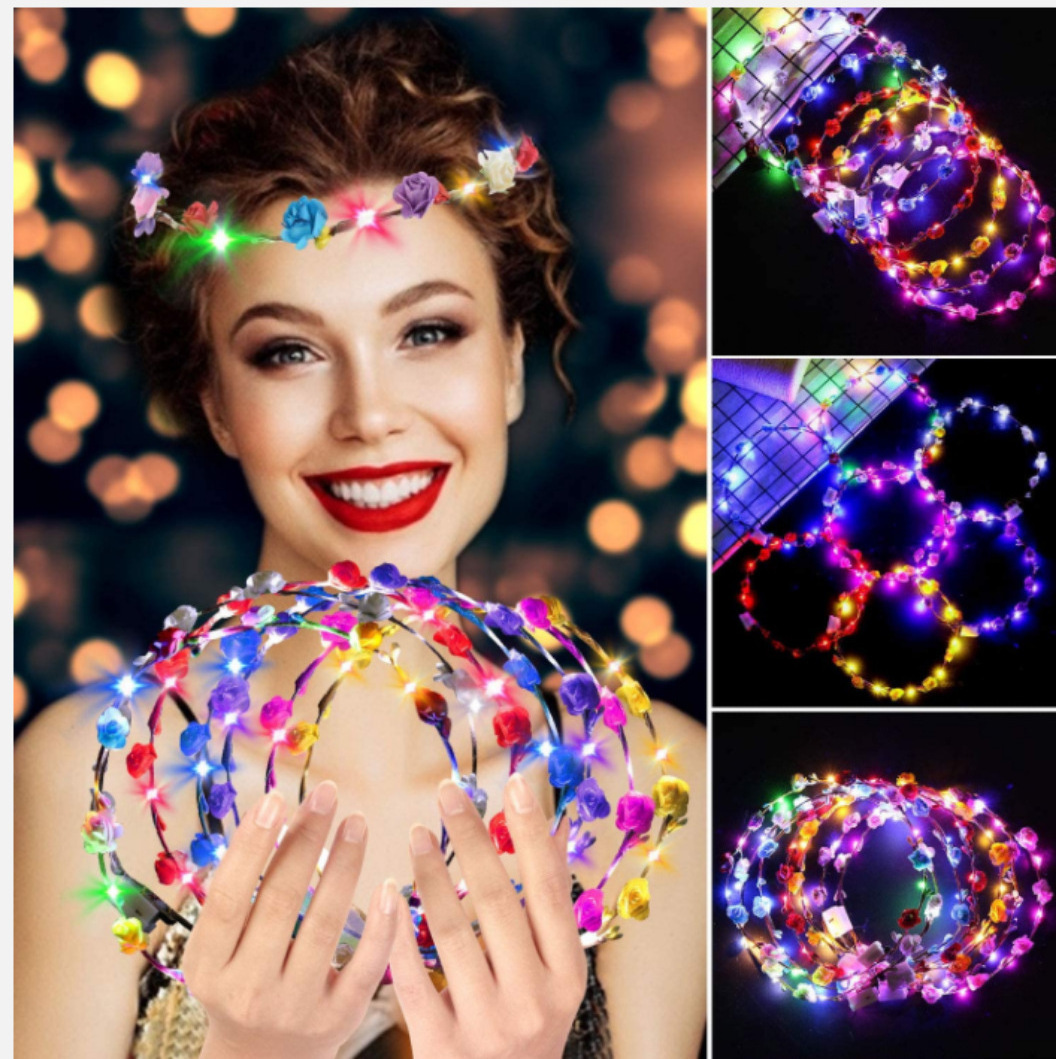 Halloween Light Up Headband LED Flower Crowns Headbands for Women Garlands Glowing Floral Wreath Crowns for Wedding