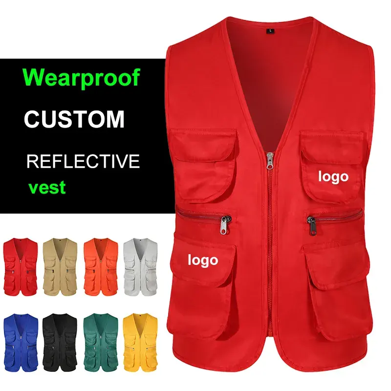 Wholesale Custom Outdoor Multi Pocket Polyester Photographer Security Sleeveless Work Volunteer Vest With Any Logo