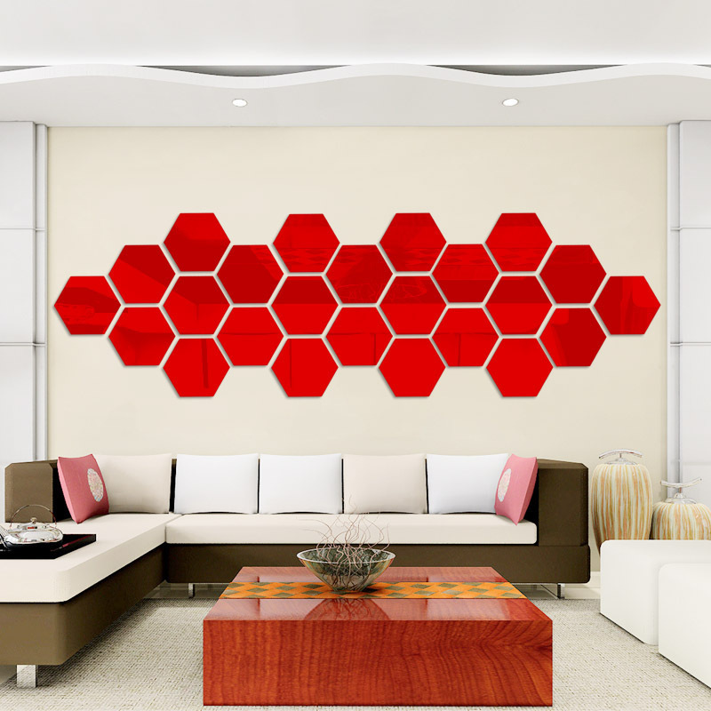 3D Diy Acrylic Mirror Wall Decor Setting Mirror Hexagon Wall Sticker for Home Living Room Bedroom Decor