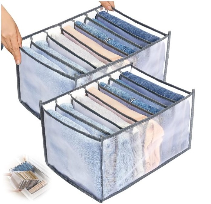 Hot Selling Wardrobe Clothes Organizer Nylon Fabric 7 Grids Jeans Organizer For Closet