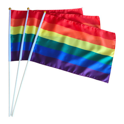 Wholesale 100% Polyester Rainbow Hand Held Stick LGBT Gay Pride Flags