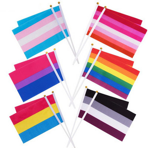 Wholesale 100% Polyester Rainbow Hand Held Stick LGBT Gay Pride Flags