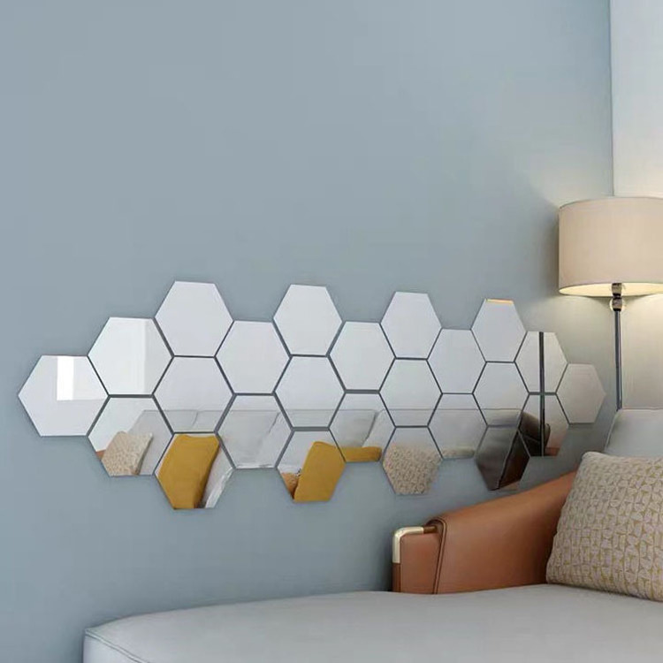 12Pcs Home Decor Art Ornaments Acrylic Self Adhesive Wallpaper 3D Hexagon Mirror Background Wall Decal Sticker Bedroom