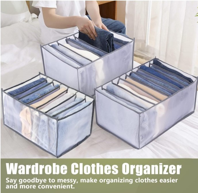 Hot Selling Wardrobe Clothes Organizer Nylon Fabric 7 Grids Jeans Organizer For Closet