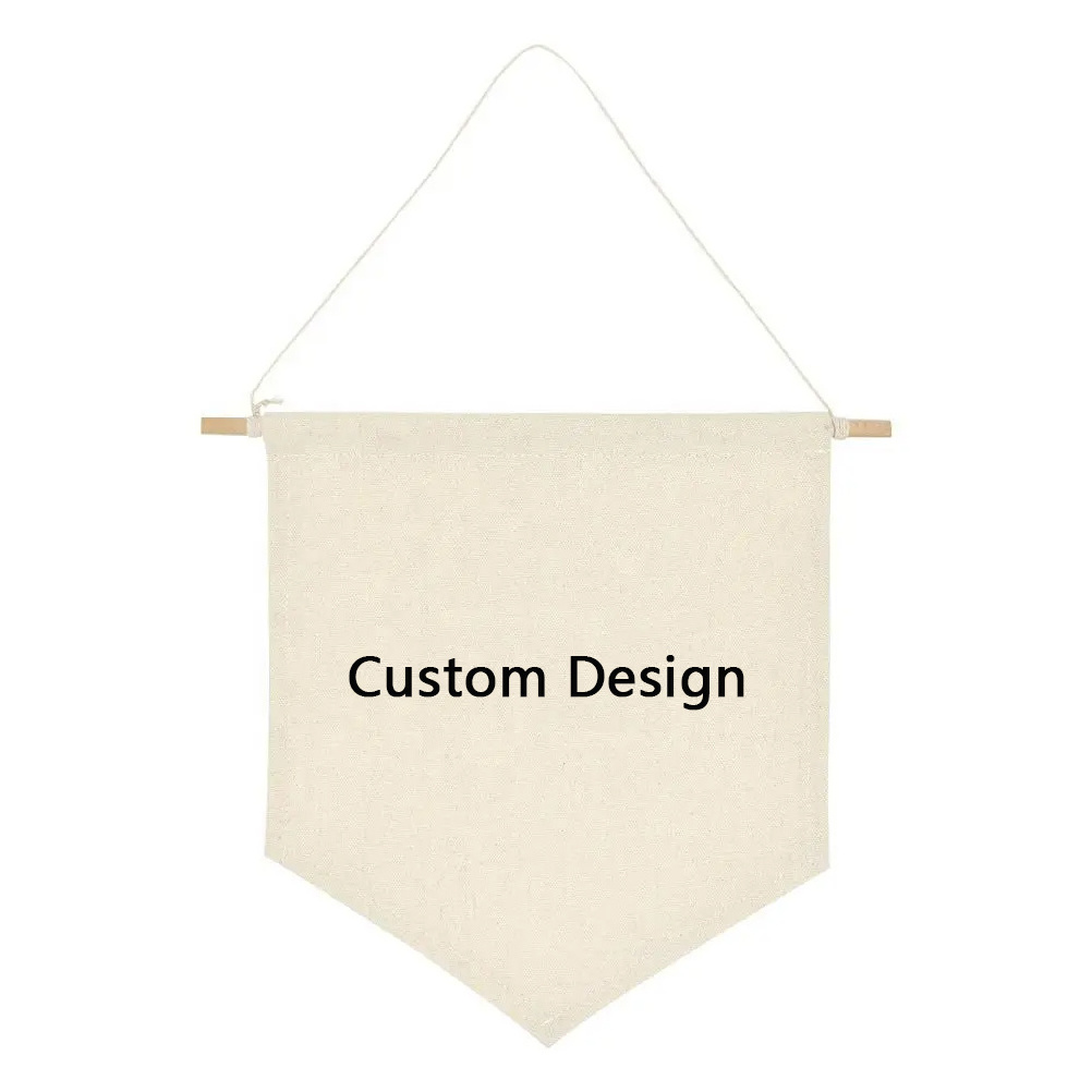 Wholesale Custom DIY Blank Cotton Canvas Flag Wall Hanging Decoration Enamel Pin Banner With Rod