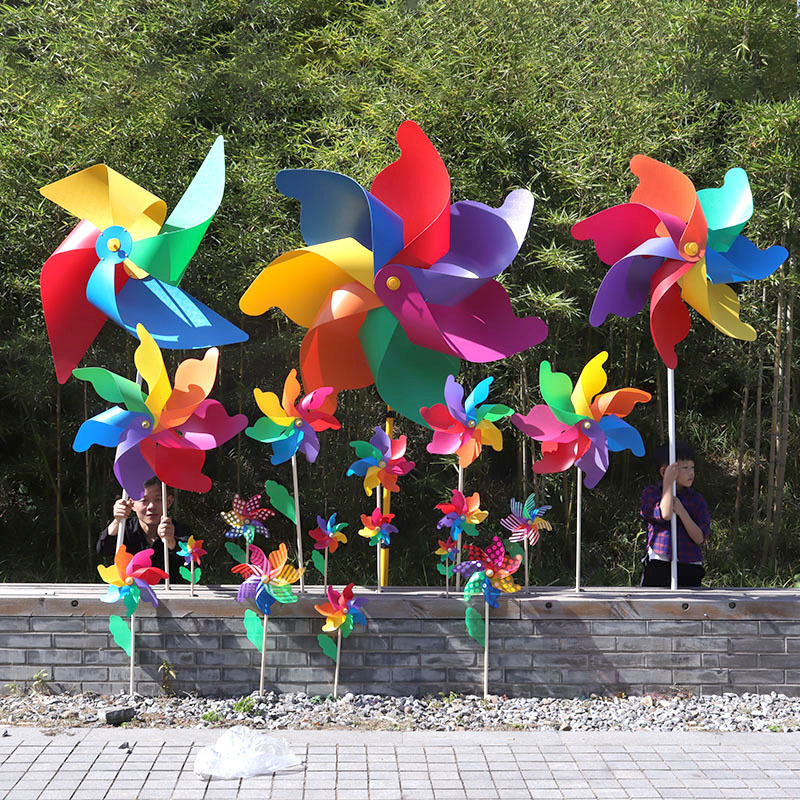 High Quality Custom Rainbow Poly Petal Plastic Garden Pinwheel Decorative Yard Windmill for Holiday