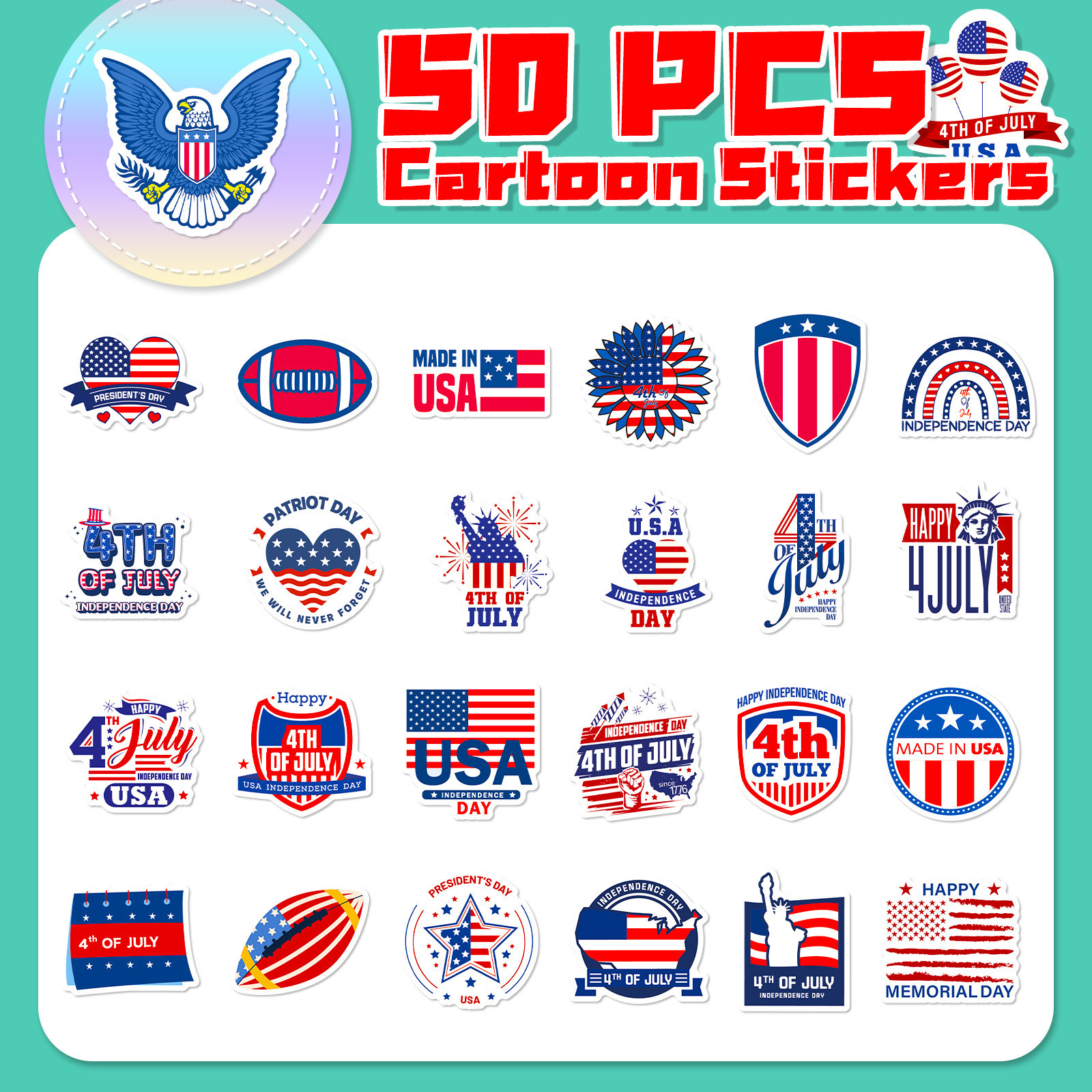 Hot Selling Fourth Of July Vinyl Stickers Girl Sticker Book Decor Wallpaper For Wall Cups Packaging Box