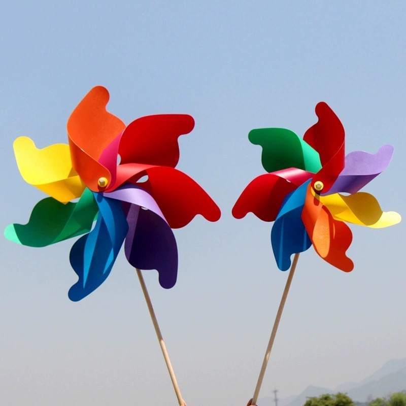 High Quality Custom Rainbow Poly Petal Plastic Garden Pinwheel Decorative Yard Windmill for Holiday