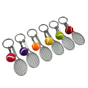 Promotional Personalized Sports Equipment Mini Tennis Ball Racket Keychain Pendant Accessories Key Rings