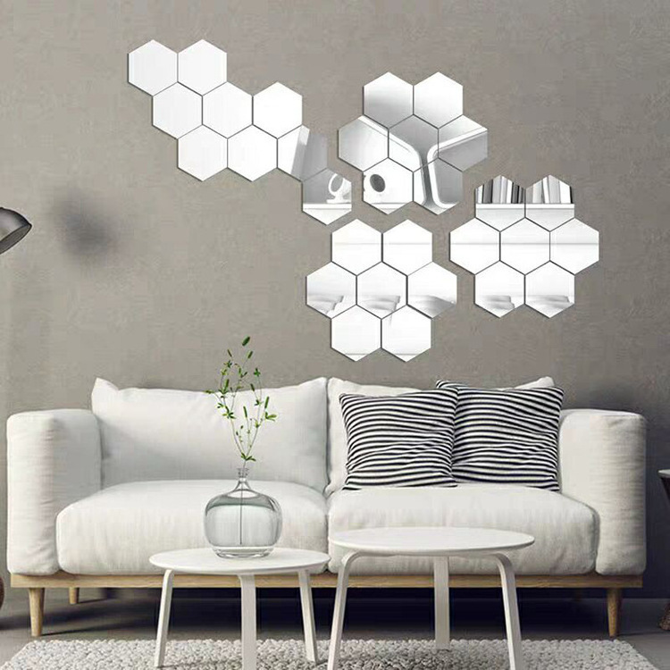 Wholesale Hexagon Shape Mirror Wall Sticker 3D Acrylic Mirror Decor Wall Sticker Adhesive Stickers For Home Decor