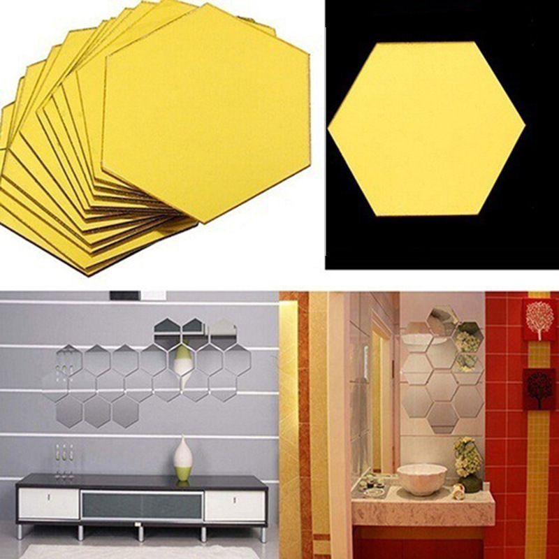 Wholesale Hexagon Shape Mirror Wall Sticker 3D Acrylic Mirror Decor Wall Sticker Adhesive Stickers For Home Decor