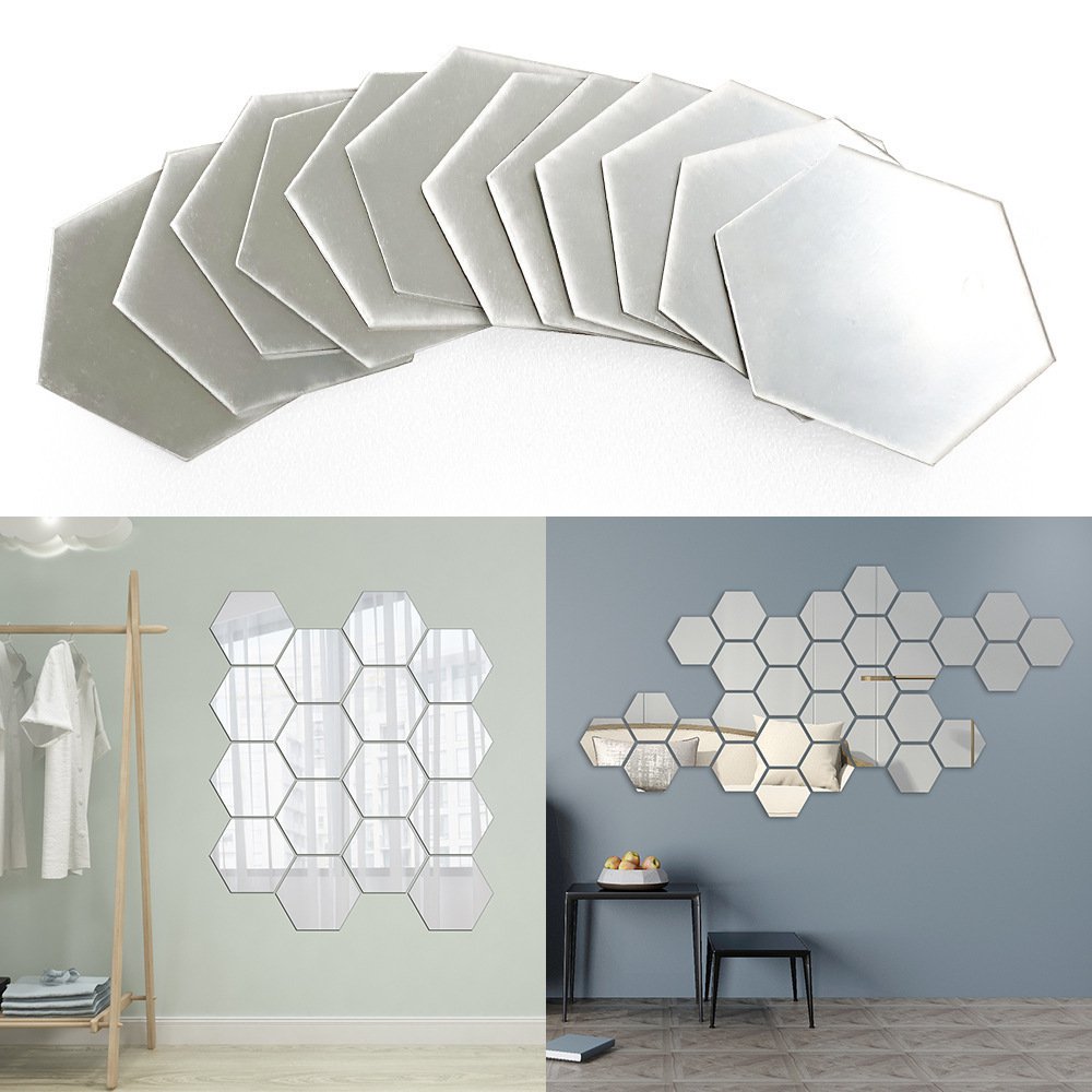 Wholesale Hexagon Shape Mirror Wall Sticker 3D Acrylic Mirror Decor Wall Sticker Adhesive Stickers For Home Decor