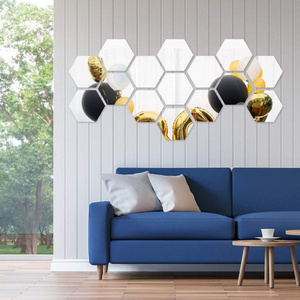 Hexagon Mirror Tile Wall Sticker 3D Acrylic Mirror Wall Sticker Decor Stick On Modern Decal for Home Living Room Bedroom