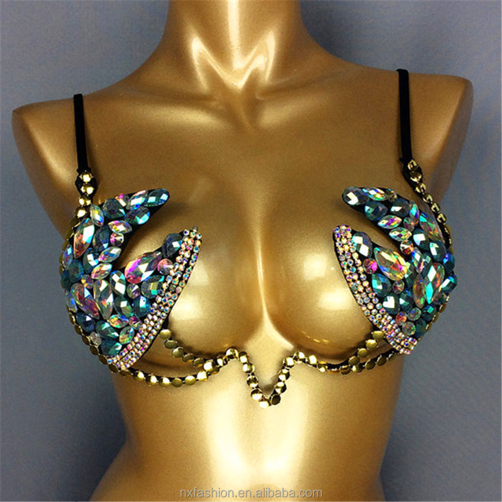 Nice Blingbling Carnival Costumes For Women Rhinestone For Carnival Costumes Sexy Carnival Costumes Wire Bra Frame NCC 017