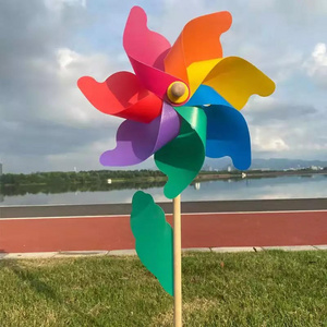 High Quality Wholesale Colorful Poly Petal Plastic Garden Decorative Windmill With Wooden Pole