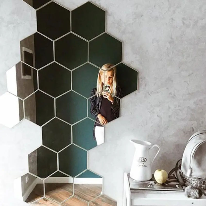 High Quality 12set Wall Stickers 3D Acrylic Mirror Sheets Hexagon Mirror Wall Sticker For Home Decoration