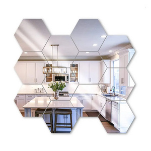 High Quality 12set Wall Stickers 3D Acrylic Mirror Sheets Hexagon Mirror Wall Sticker For Home Decoration