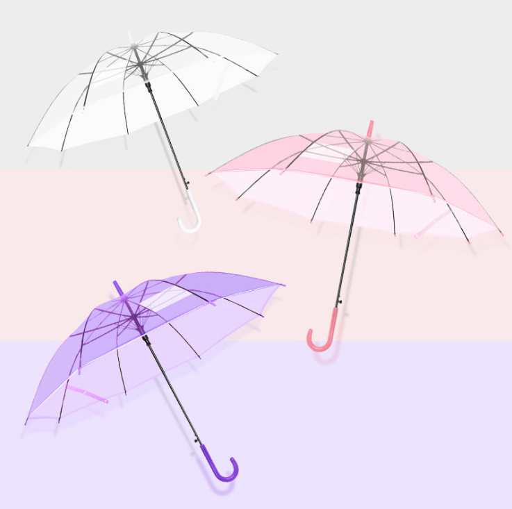 Factory Direct Sales Transparent Clear Automatic Open Straight Folding Sun Rain Umbrella For Promotional