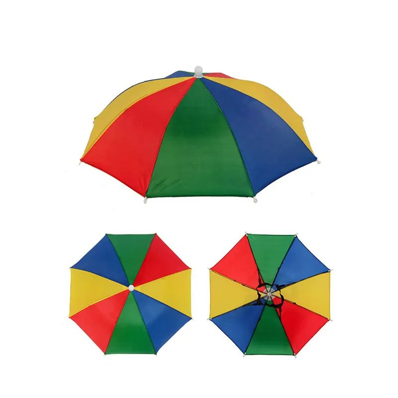 Cheap Wholesale Fast Delivery Multi-functional Cute Small Rainbow 54cm Hat Head Umbrella For Outdoor