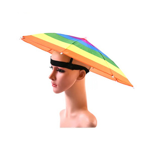 Cheap Wholesale Fast Delivery Multi-functional Cute Small Rainbow 54cm Hat Head Umbrella For Outdoor