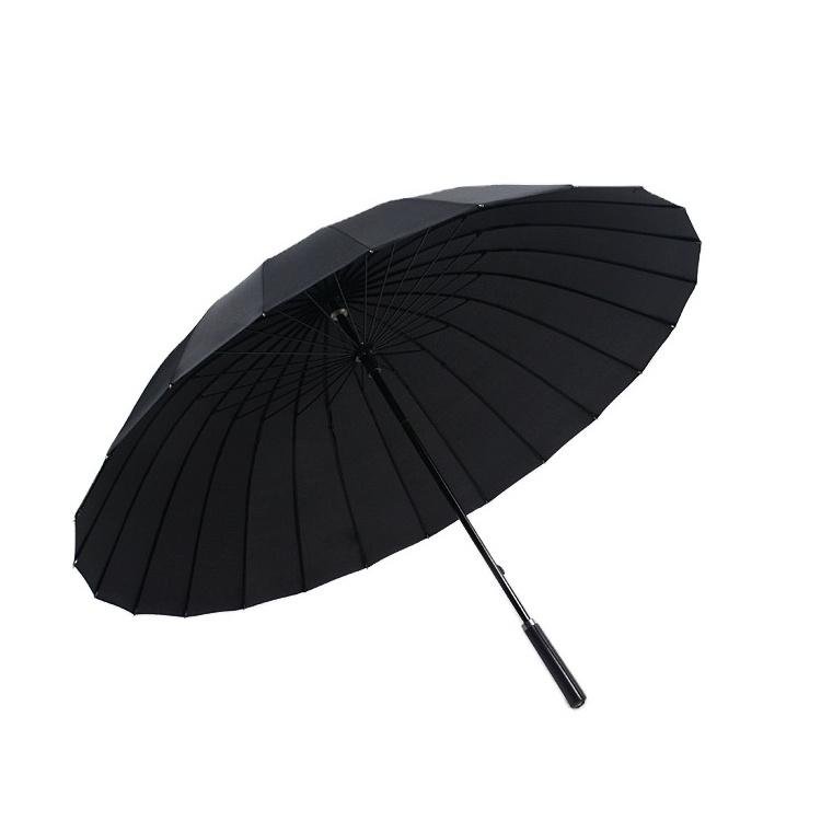 Wholesale 24 bone straight rod leather handle golf umbrellas increase business solid color fixed logo straight