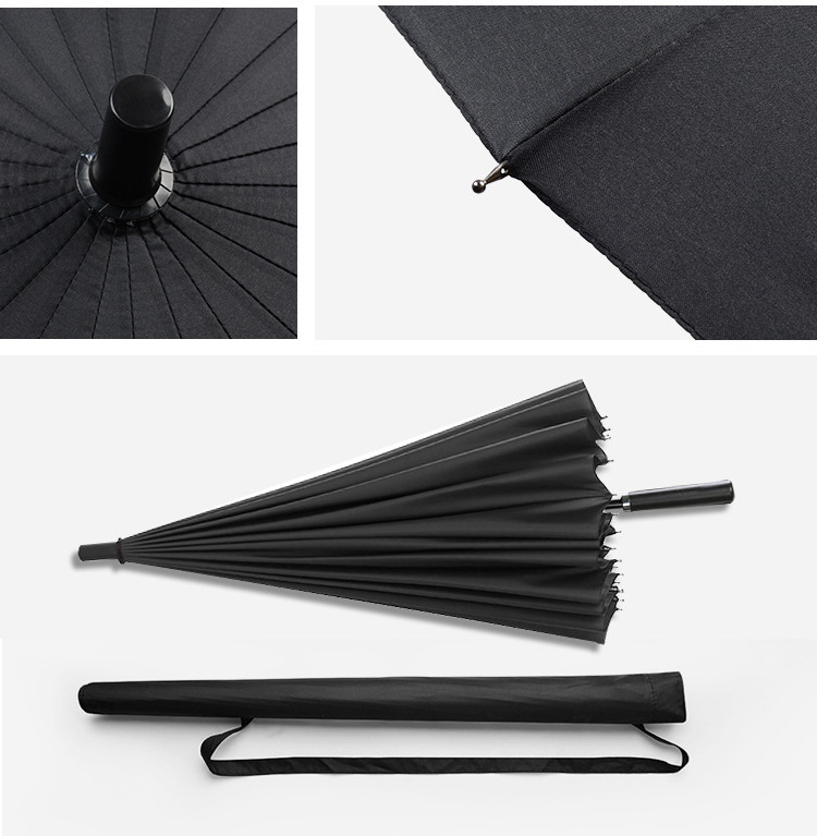 Wholesale 24 bone straight rod leather handle golf umbrellas increase business solid color fixed logo straight