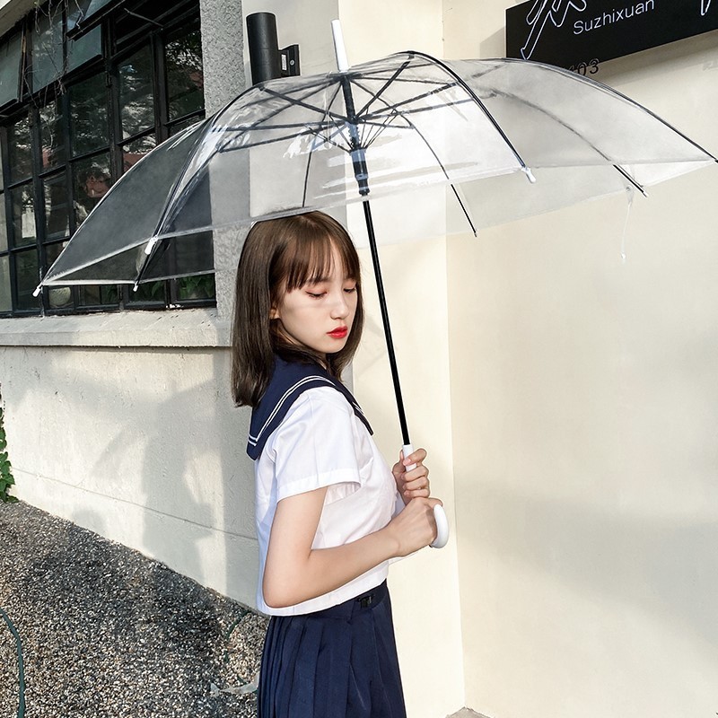 Automatic Umbrella Manufacturers Wholesale Japanese Small Fresh Umbrella Print Logo Long Handle Transparent Umbrella For Women