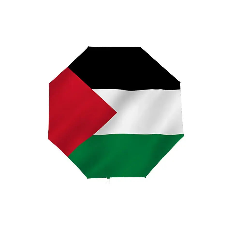 Factory Custom 190T Pongee Fabric Rain Folding Portable Palestine Flag Umbrella for Outdoor