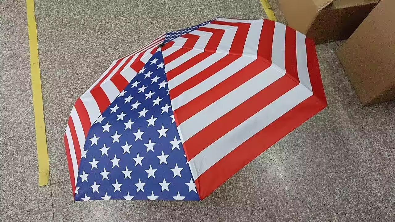 2024 Professional Outdoor Three Folding American Flag Umbrellas for  Election Event Supply