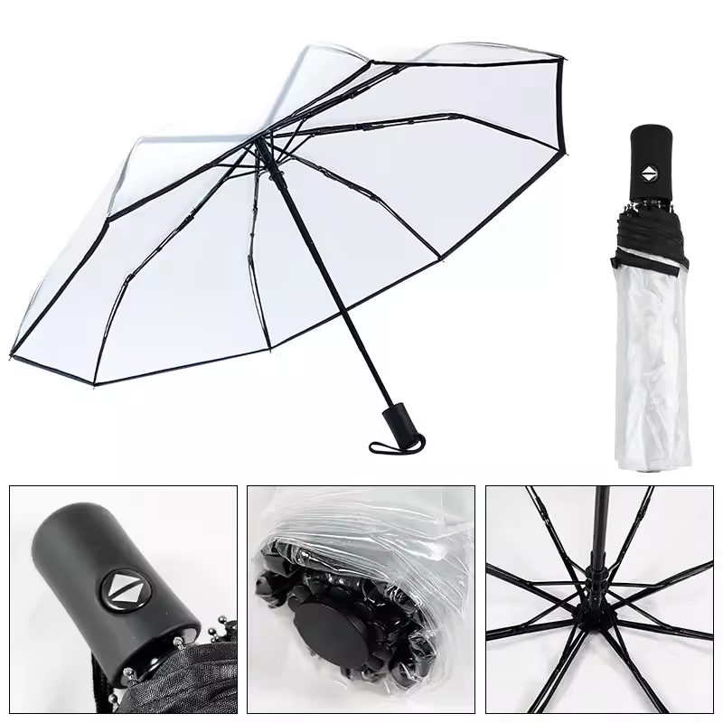 2024 Nuoxin Cheap 21inch 8 Bone Clear Transparent Outdoor Umbrella Automatic Transparent Umbrella  for Promotion Gift