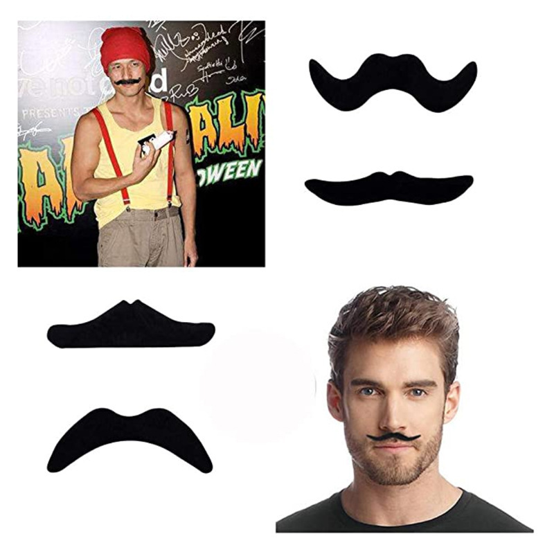 Halloween Party Novelty Self Adhesive 12 pcs Mustaches Black Short Fake  Artificial Costume Beard for Adults