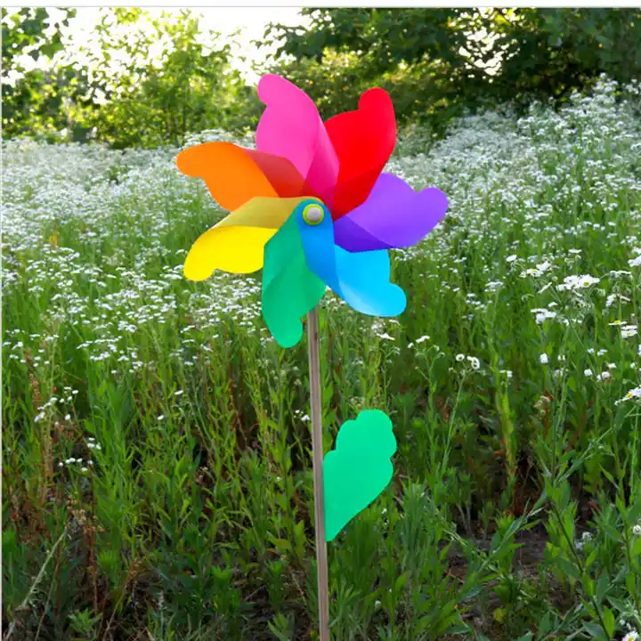 Wholesale Outdoor Rainbow Garden Pinwheel Toy Plastic Sunflower Windmill for Decoration