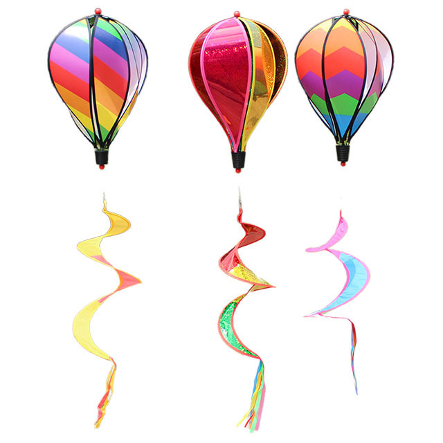 Hot Air Balloons Garden Windmill Wind Spinners Rotating Sequins Windmill Wind Chimes Rainbow For Wind Twister Hanging Decoration