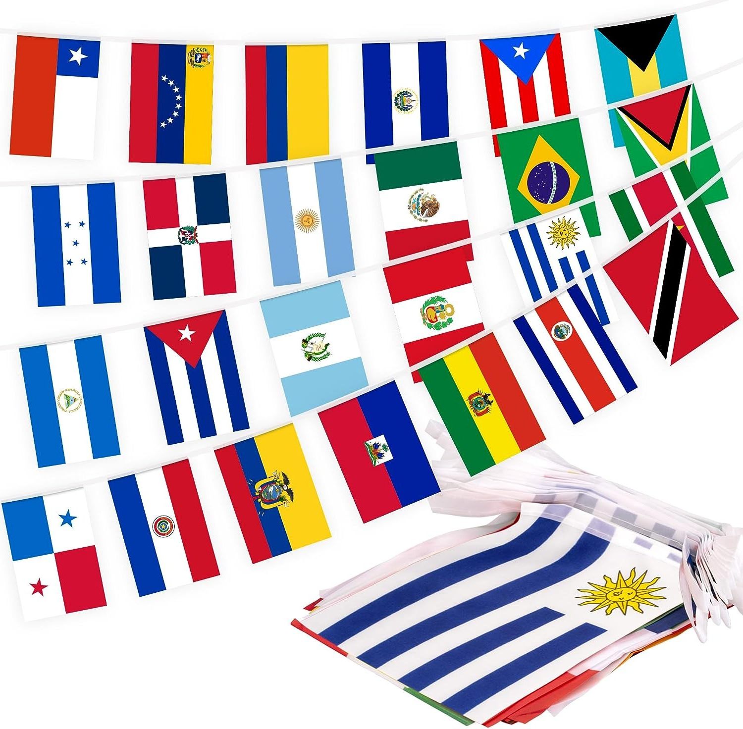 Wholesale Custom Silk Screen Printing Decoration Flying Banner 24 National Countries 14*21 CM 24pcs Per Set String Bunting Flag