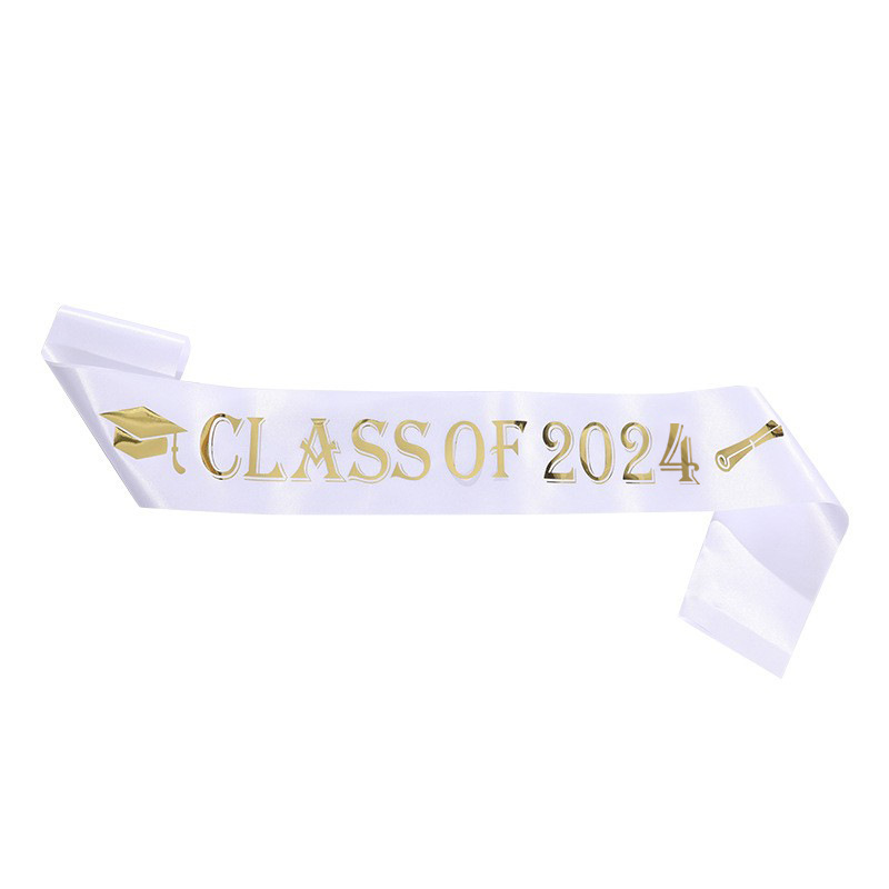 Graduation Party Supplies CLASS OF 2024 School Graduation Satin Sash With Foil Silver Letters